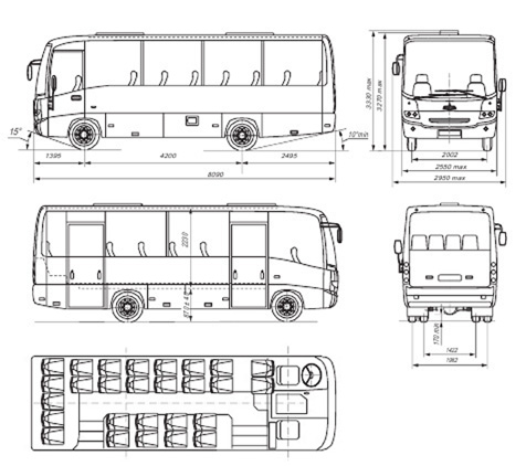 Автобус higer 35 мест схема